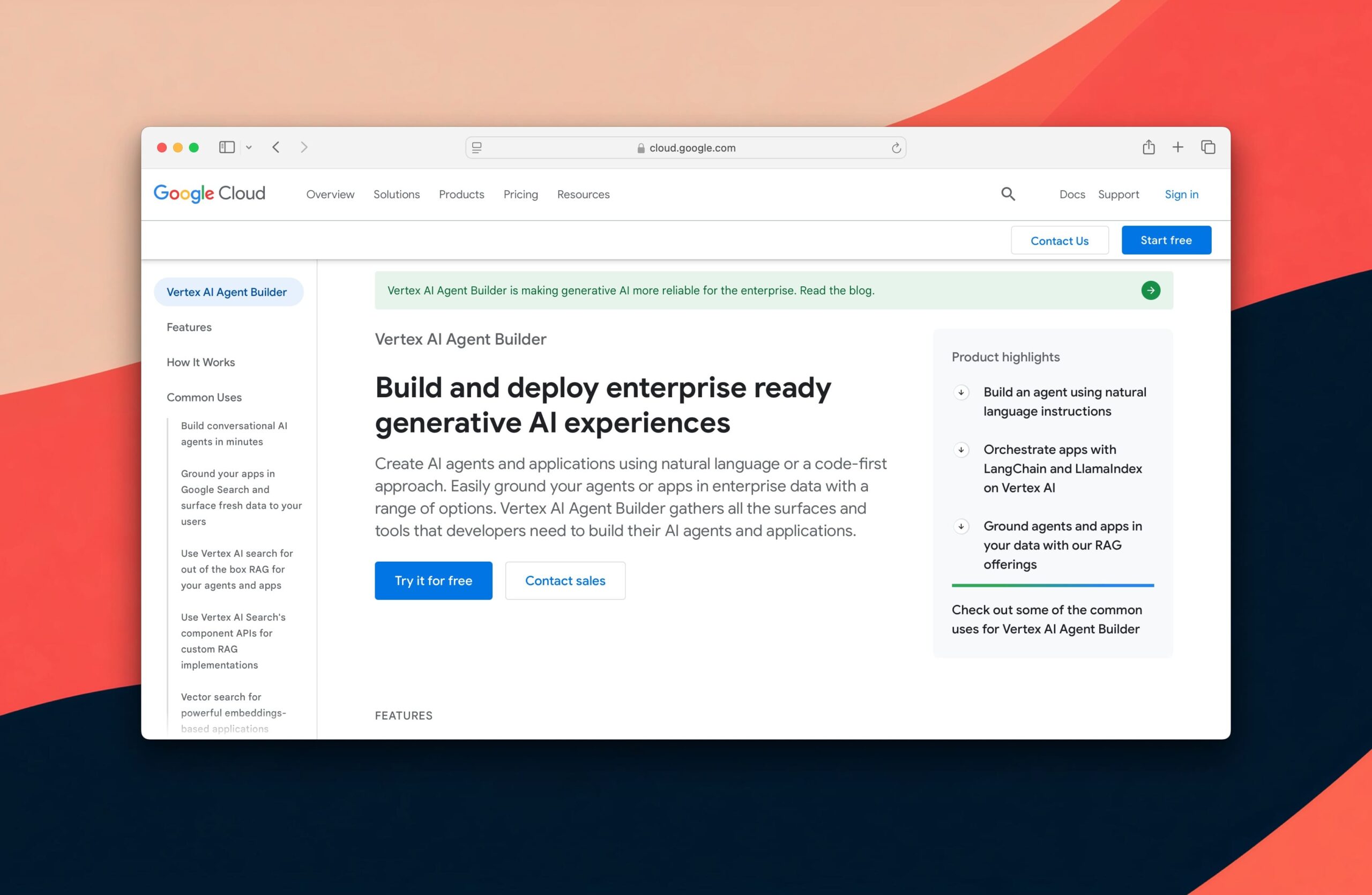 Vertext AI Agent Builder screenshot